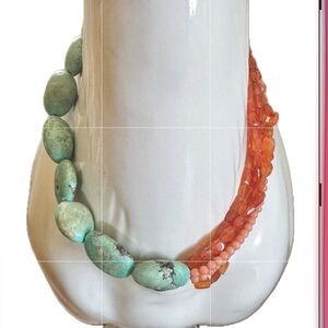 Turquoise and Coral Chunky Beaded Choker Necklace